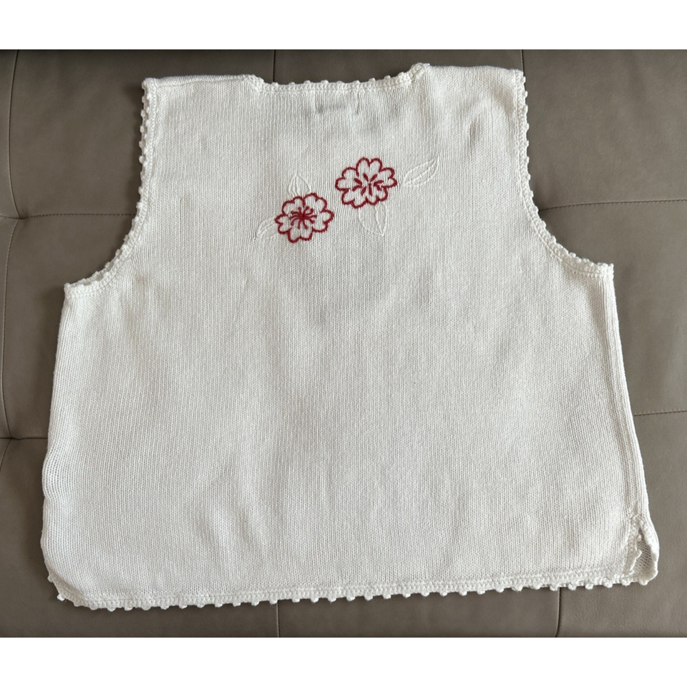 Christopher & Banks Women's L White Hand Embroidered Floral Tank Top - Picture 9 of 14